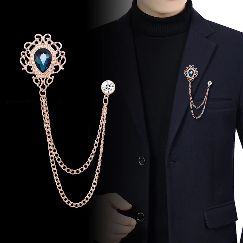 Vintage Fashion Women - เข็มกลัดติดปกเสื้อแบบวินเทจประดับพู่ห้อยคริสตัลและเพชรเทียม - เครื่องประดับแฟชั่นสำหรับผู้ชายและผู้หญิง ใช้ได้กับเสื้อสูท เสื้อเชิ้ต และเนคไท