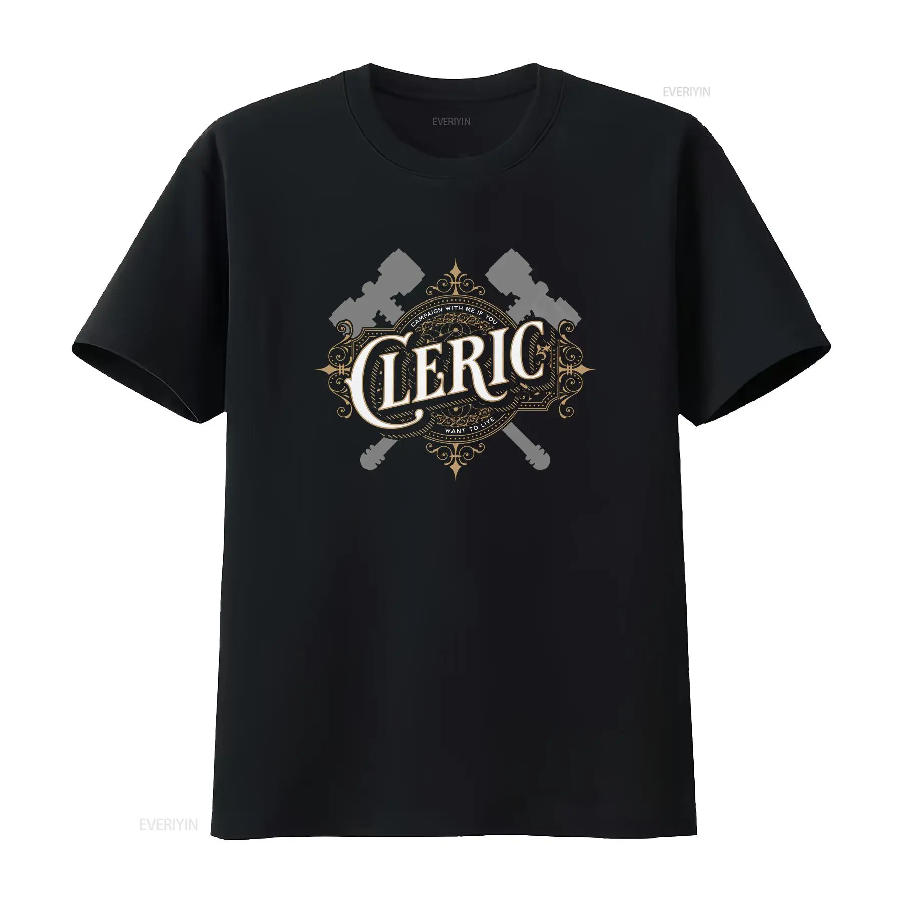Vintage Fashion Font - เสื้อยืด DnD Cleric ลายตัวอักษรเรโทร สำหรับผู้เล่น D