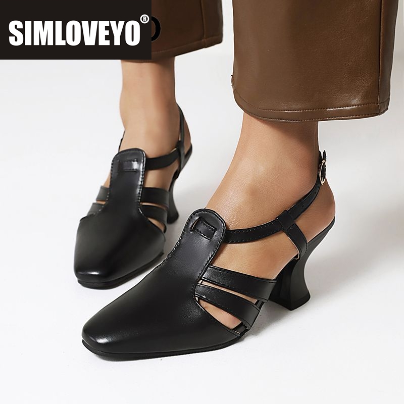 Vintage Style Women Fashion - รองเท้าแตะแฟชั่นประจำวัน SIMLOVEYO 2025 สำหรับผู้หญิง หัวเหลี่ยม ส้นสูง