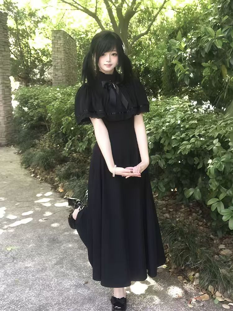 Vintage Fashion Retro Outfit - ชุดเดรสสไตล์โกธิค ฮาราจูกุ ทรงเข้ารูป แต่งลูกไม้ แนวเรโทร สำหรับผู้หญิง