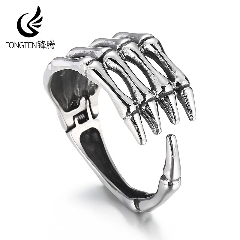Vintage Fashion Exhibition - Fongten ผู้ชายโครงกระดูกห้า Claw Finger เปิดกําไลข้อมือการ์ตูนนิทรรศการ Dark