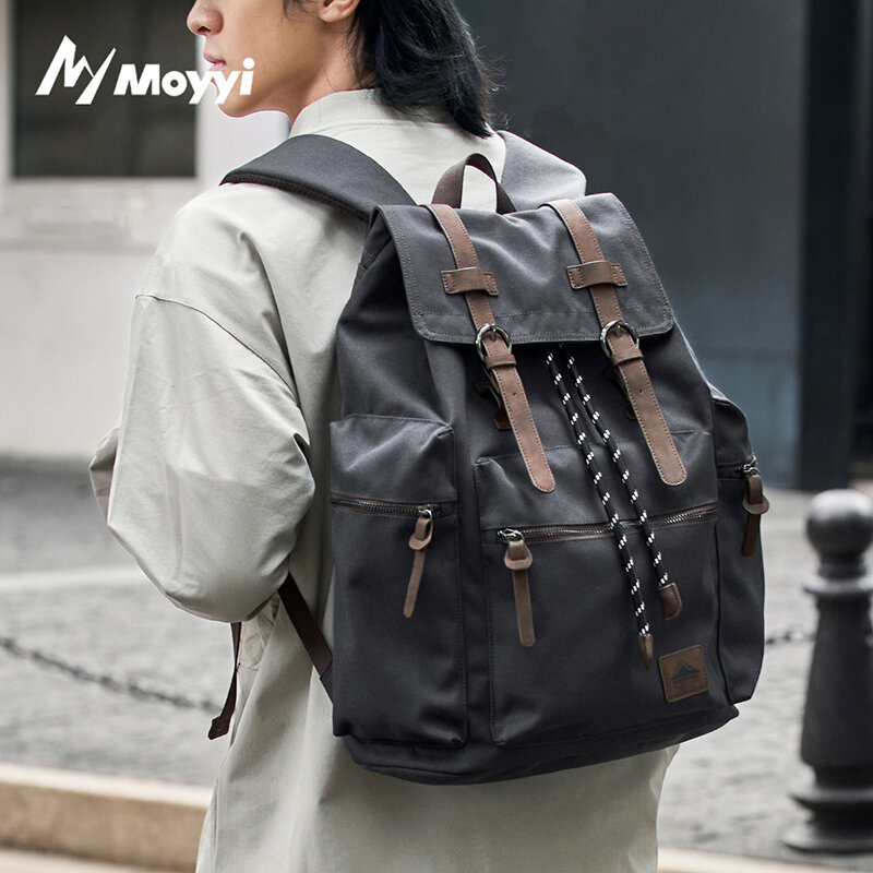 Vintage Zipper - MOYYI 27L กระเป๋าเป้สะพายหลังขนาดใหญ่สำหรับผู้ชายเชือกรูดหลายกระเป๋าผ้าใบ 17.3 นิ้วช่องใส่แล็ปท็อปกระเป๋าเดินทางสำหรับเดินป่า