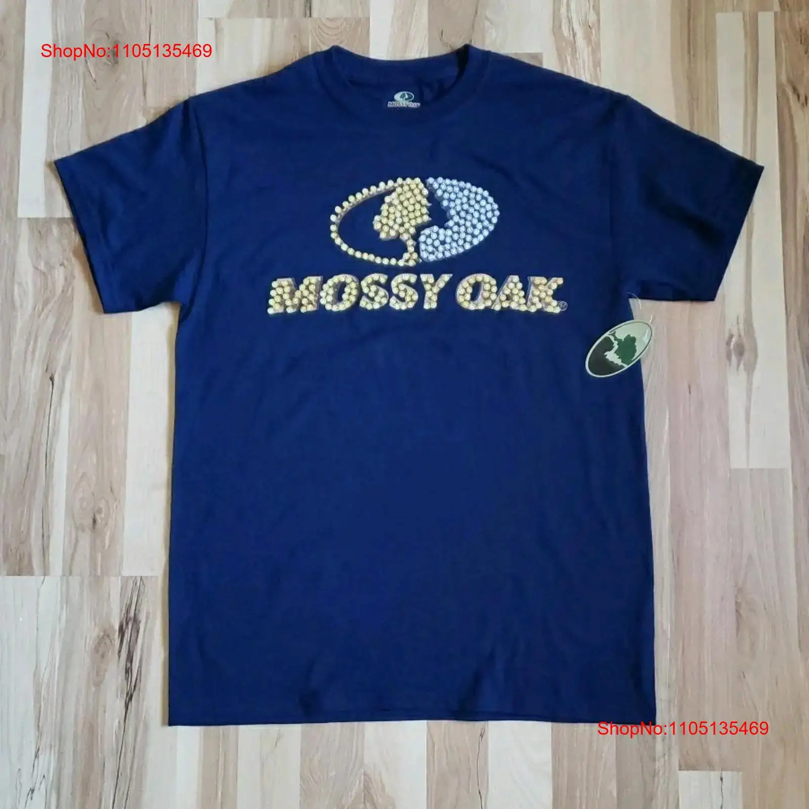 Vintage Fashion Logo - เสื้อยืดผู้ชาย Nwt Mossy Oak สีน้ำเงิน ลายโลโก้แบบตัวอักษร