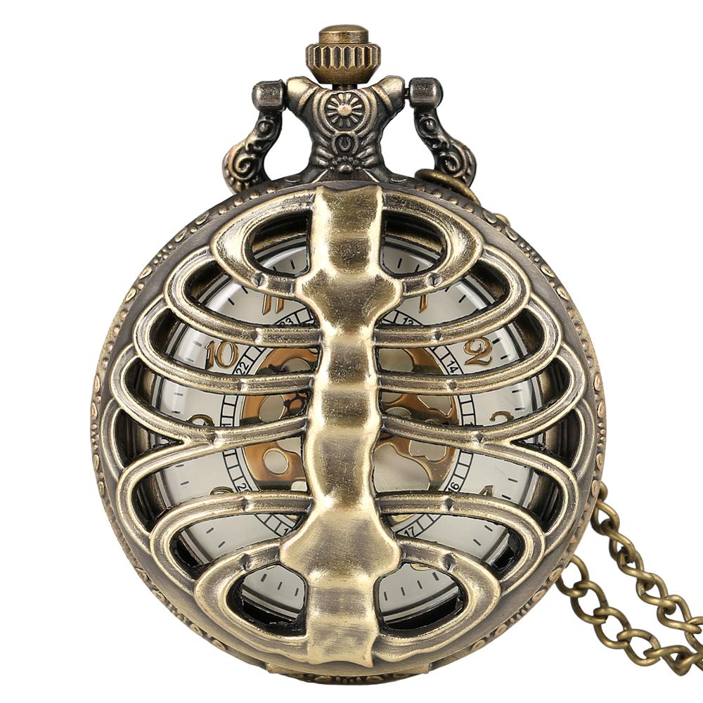 Vintage Fashion Labels - โบราณ Steampunk กระดูกสันหลังซี่โครง Hollow นาฬิกาควอตซ์สร้อยคอนาฬิกาจี้สร้อยคล้องคอของขวัญ Vintage