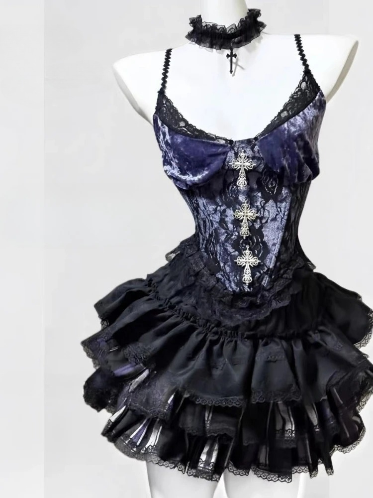 Vintage Fashion Retro Outfit - ฤดูร้อนเซ็กซี่ Retro ผู้หญิง 2 ชิ้นชุดสาวเผ็ดลูกไม้ Camisole