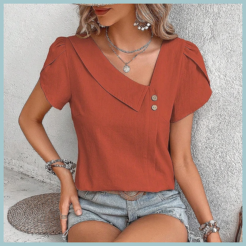 Vintage Fashion Women - เสื้อเบลาส์สีพื้นสไตล์วินเทจสำหรับผู้หญิง ประจำฤดูร้อนปี 2024 เสื้อทรงเข้ารูปลำลองสวยหรู แฟชั่นเสื้อเชิ้ตสำหรับวัยรุ่น