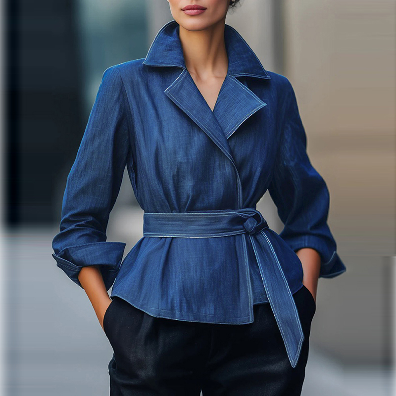 Vintage Fashion Women - เสื้อแจ็คเก็ตยีนส์แฟชั่นสำหรับผู้หญิง แขนยาว สไตล์วินเทจ สีน้ำเงิน สำหรับฤดูใบไม้ร่วงและฤดูใบไม้ผลิ ปี