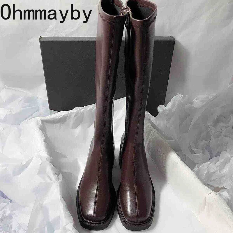 Vintage ส้นหนาผู้หญิงเข่ารองเท - Vintage Fashion Ladies บทวิจารณ์และราคา