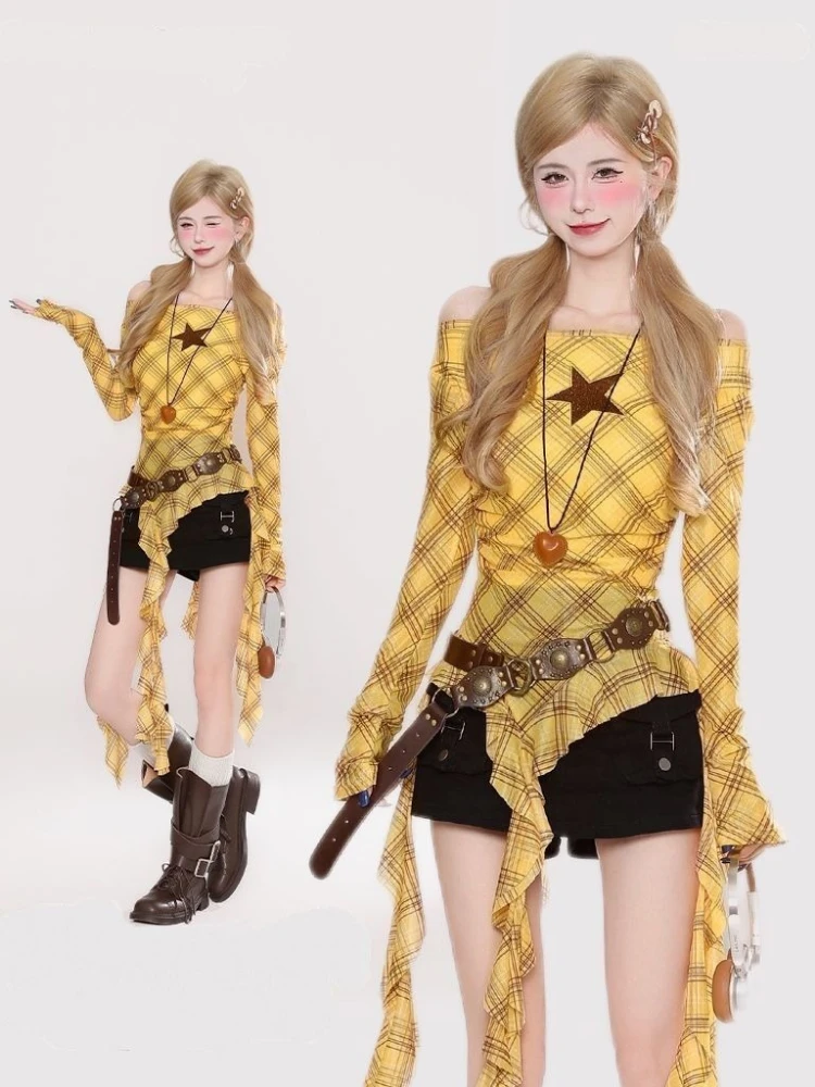 เสื้อยืดวินเทจลายสก๊อต Y2K สำห - Vintage Fashion Women บทวิจารณ์และราคา