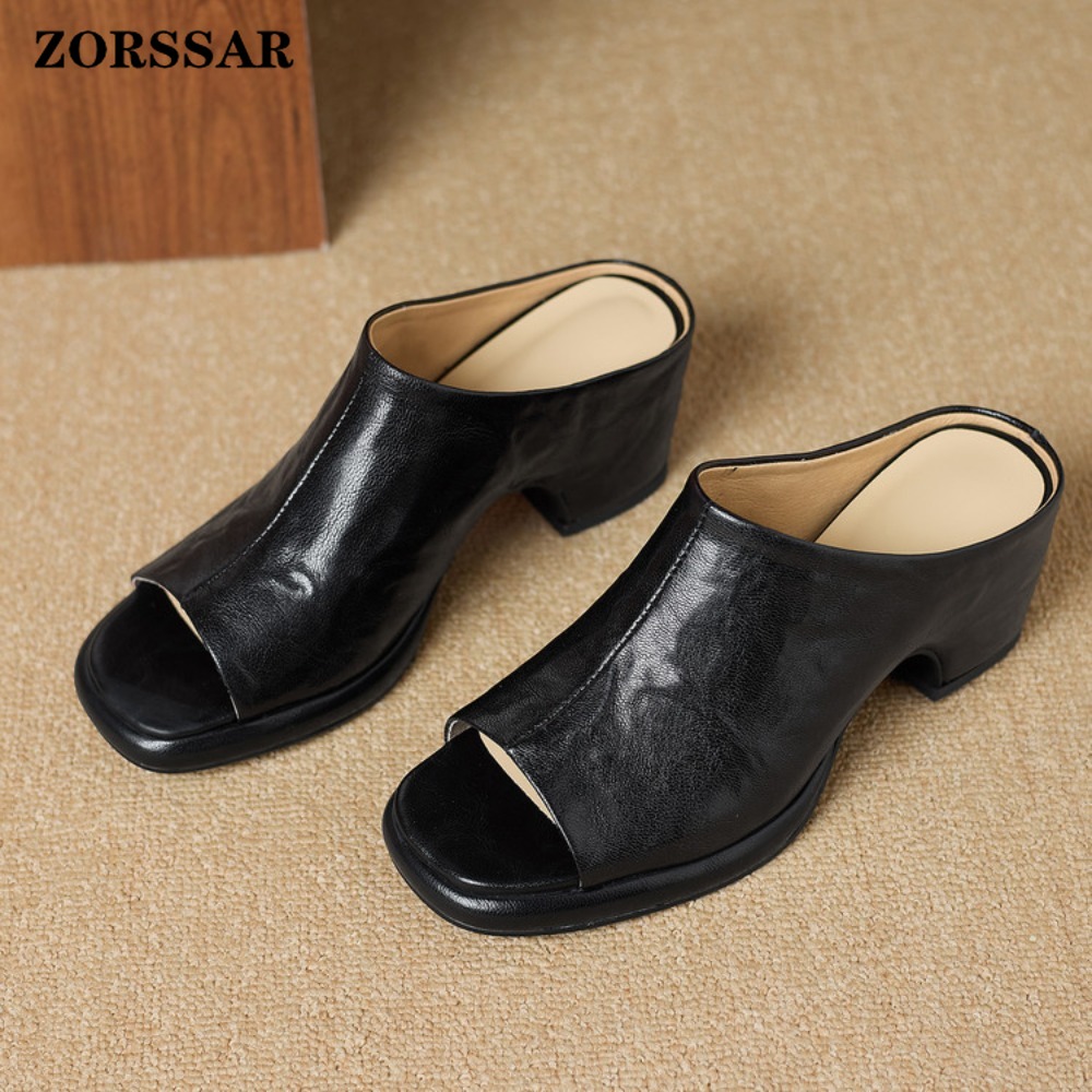 รองเท้าส้นตึกแบบสวมเปิดส้นสำหร - Vintage Fashion Ladies บทวิจารณ์และราคา
