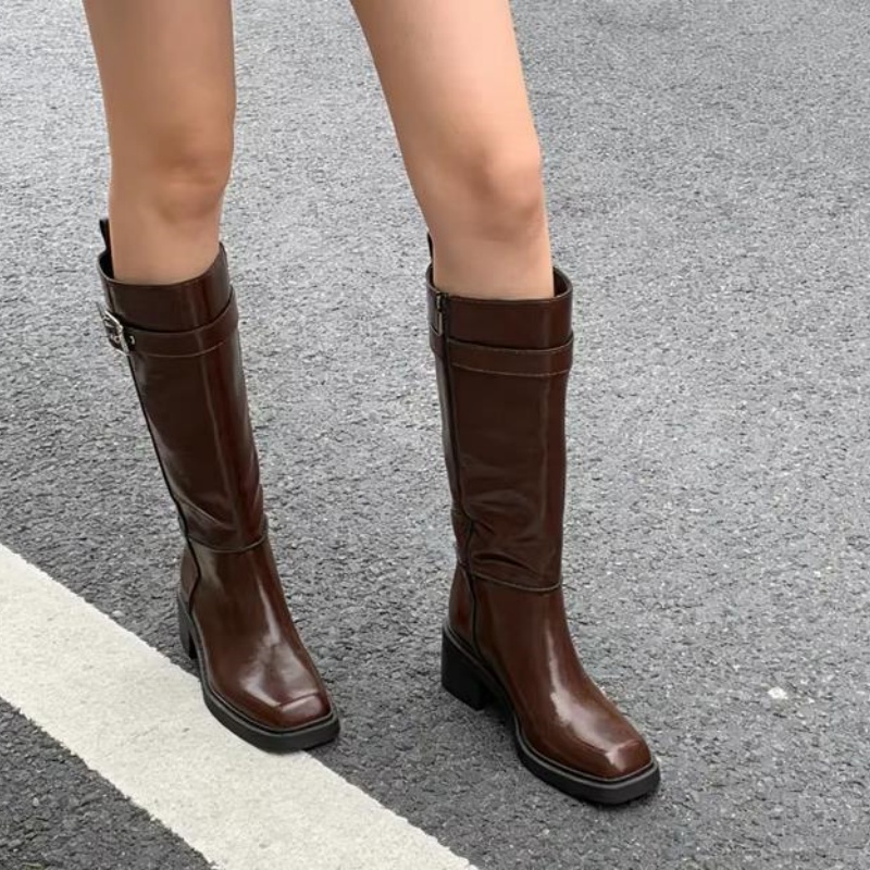 รองเท้าบูทสีน้ำตาลสไตล์อังกฤษส - Vintage Style Women Fashion บทวิจารณ์และราคา