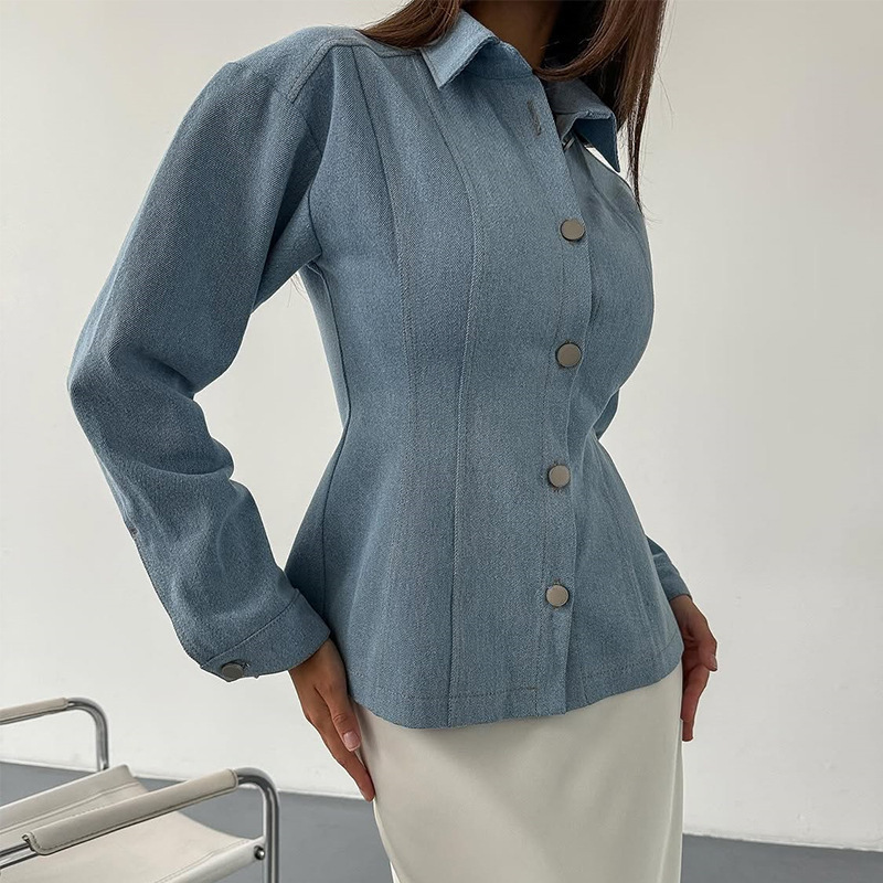 เสื้อเชิ้ตเดนิมทรงเข้ารูป KT V - Vintage Fashion Women บทวิจารณ์และราคา