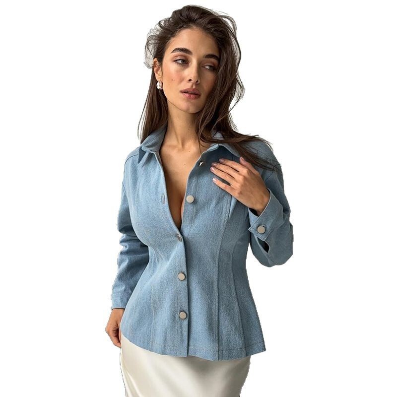 เสื้อเชิ้ตเดนิมทรงเข้ารูป KT V - Vintage Fashion Women บทวิจารณ์และราคา