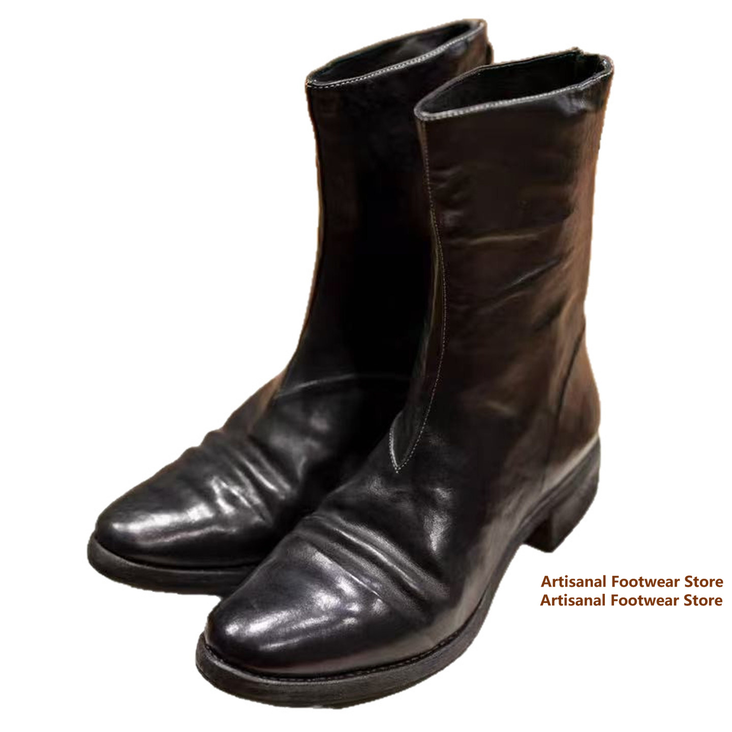 รองเท้าบูทหนังย้อนยุคทรงย่นระด - Vintage Zipper บทวิจารณ์และราคา