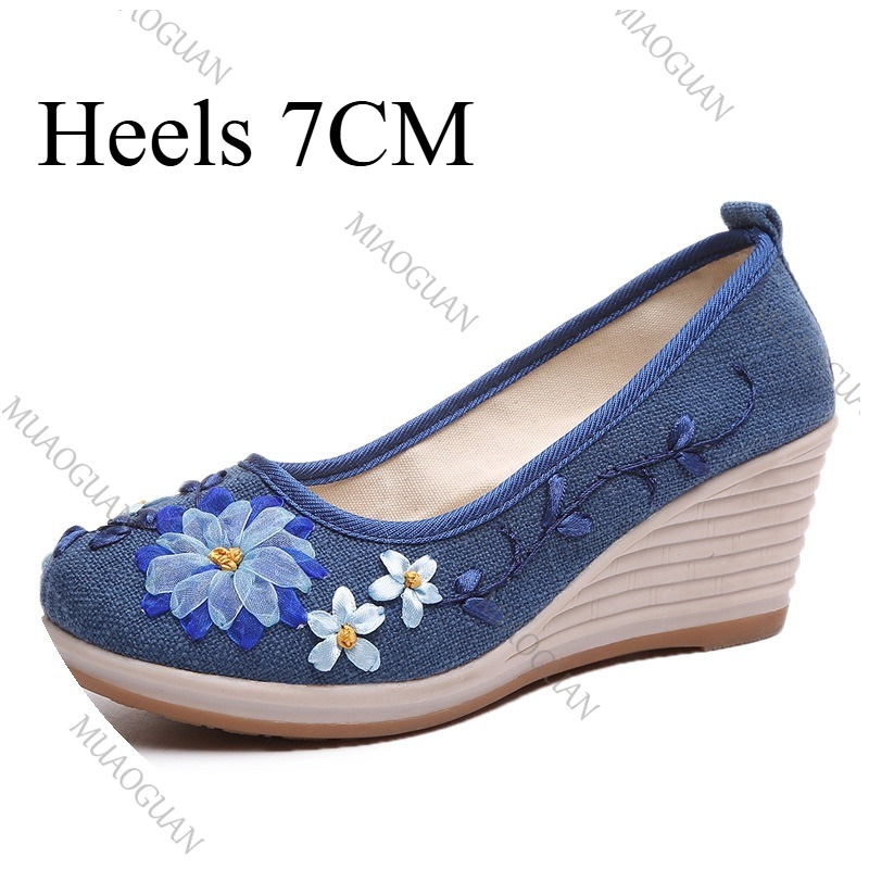 รองเท้าส้นเตารีดปักลายสำหรับผู - Vintage Fashion Ladies บทวิจารณ์และราคา