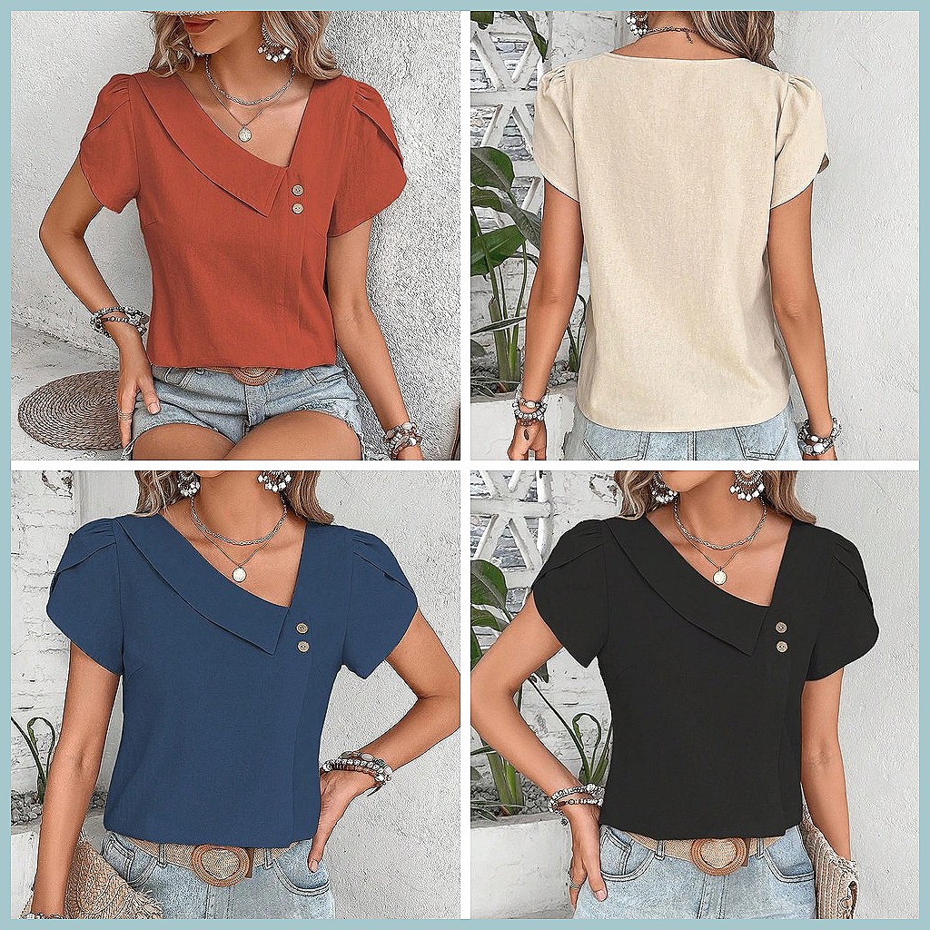 เสื้อเบลาส์สีพื้นสไตล์วินเทจสำ - Vintage Fashion Women บทวิจารณ์และราคา